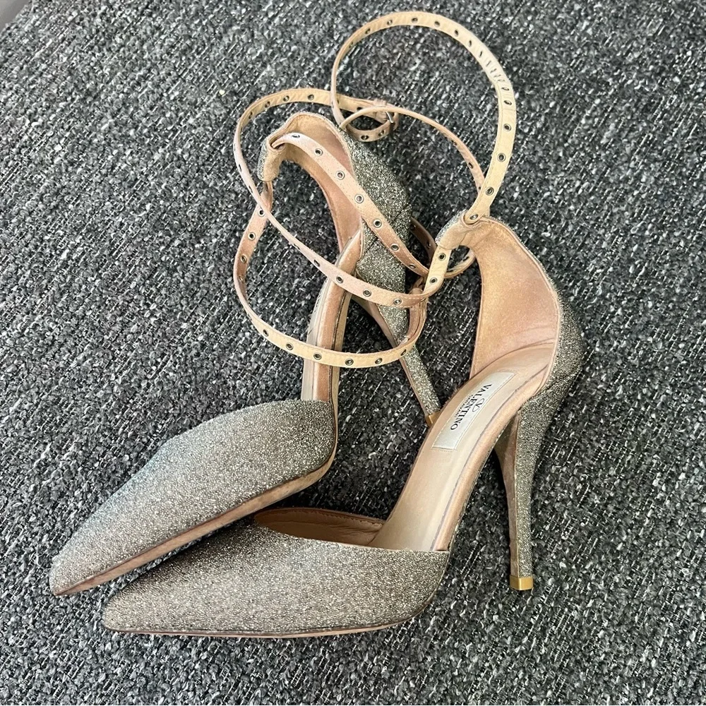 Valentino Glitter Ankle Wrap Heels